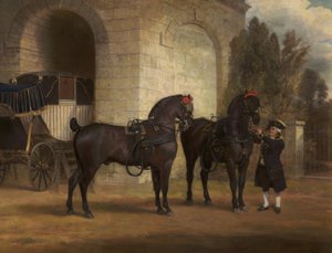 Två svarta kuskhästar med en kusk, 1791