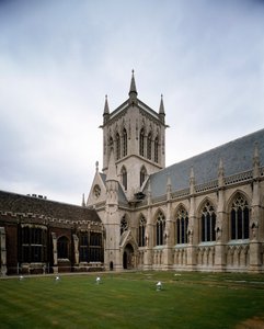 Gotisk konst: utsikt över Saint John College grundat 1511 av grevinnan av Richmond. Kapellet byggdes 1864 på ett projekt av Sir George Gilbert Scoot. University of Cambridge, England
