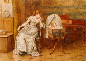 En interiör med en mor och ett barn av George Goodwin Kilburne