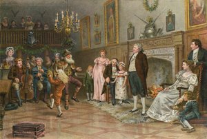 Interior of the Squires Ancestral Hall: Country Mummers Giving a Christmas Entertainment  av George Goodwin Kilburne