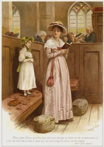 Mary Anne Evans, fem år gammal, känner med större intensitet hur hon bröt in i det offentliga livets medvetande när hon tvingas stå på sätet under psalmerna och sången av George Goodwin Kilburne