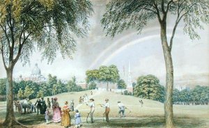 Afternoon Rainbow - Boston Common från Charles Street Mall, Boston, Massachusetts, ca 1830-40 (akvarell på papper)
