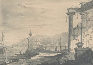 En kustscen med en klassisk ruin till höger, 1811.
