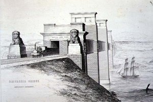 Britannia Bridge, Anglesey Entrance, graverad av konstnären, pub. 1849 (litho) (för färg se 122445)
