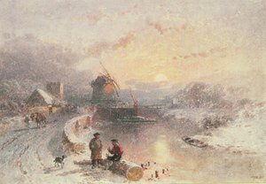 Vinterlandskap: Solnedgång, 1800-talet