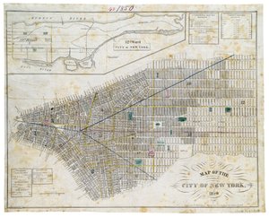 Karta över staden New York, 1850 (svart bläck, med färgtvätt, på papper)