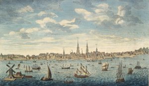En östlig utsikt över staden Philadelphia, i provinsen Pennsylvania, i Nordamerika: taget från Jersey Shore, pub. London, 1774 (handfärgad gravyr) av George Heap
