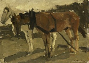 En brun och en vit häst i Scheveningen av George Hendrik Breitner