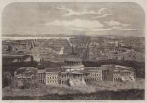Fågelvy över staden Washington, med Capitolium i förgrunden
