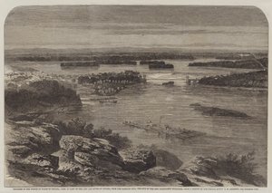 Framsteg för prinsen av Wales i Kanada, utsikt över en del av staden och floden Ottawa, från Barrack Hill, platsen för de nya parlamentsbyggnaderna av George Henry Andrews