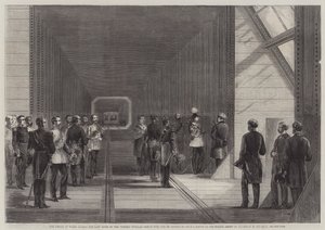 Prinsen av Wales stänger den sista niten på Victoria Tubular Bridge över St Lawrence. av George Henry Andrews