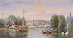 Themsen med Richmond Bridge och Richmond Hill i fjärran, London, 1867 av George Henry Andrews