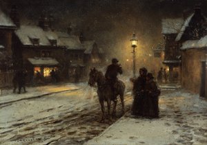 Vinterkväll (olja på panel)