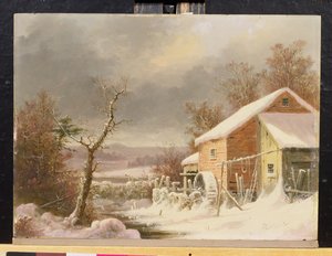 Old Mill in Winter, 1861 (olja på träpanel)