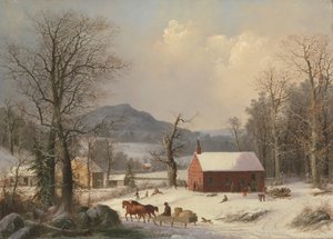 Red School House (country scen) av George Henry Durrie