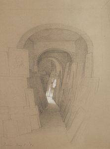 Untitled - Artists studio, Rom, 1886 (grafit förhöjd med vit gouache på brunt vävt papper) av George Henry Hall