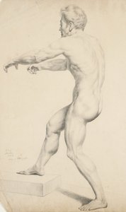 Untitled - Naken man kopierad från en litografi, 1842 (grafit på gulvävt papper)