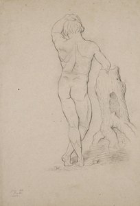 Untitled - Naken man, bakifrån, 1846 (kol på brunt vävt papper)