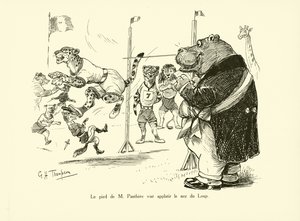 Herr Panthers fot plattade till vargens näsa (litografi) av George Henry Thompson