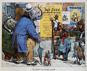 Djurens olympiska spel, c.1910 (färg litho)