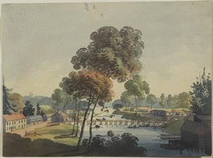 Kijiji cha Chippawa karibu na Maporomoko ya Niagara, c.1801 (wc kwenye karatasi ya kusuka)swed
