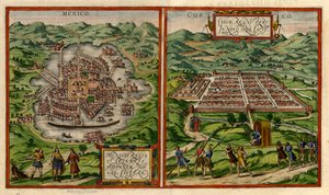 Ansichten von Mexiko-Stadt (ehemals Tenochtitlán) und Cusco von George & Hogenberg Frans & Pinet Antoine du Braun