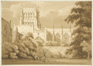 South View of Bristol Cathedral (penna och akvarell på papper) av George Holmes