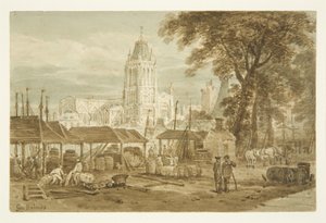 St Mary Redcliffe Church från Welsh Back (penna och akvarell på papper) av George Holmes