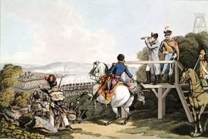 Bonaparte (1769-1821) Strax före sin flykt, tittar på attacken av hans kejserliga garde, Waterloo, 18 juni 1815, graverad av Matthew Dubourg (fl.1813-20) av George Hum