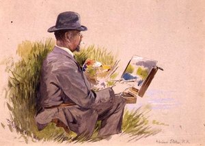 Adrian Stokes, R.A. i arbete (akvarell)