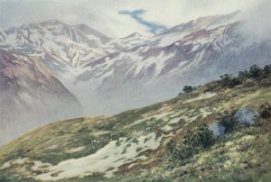 Col De Balme från Le Planet, ovanför Argentiere (färg litho)