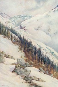 Glaciären i Argentiere på vintern (färg litho)