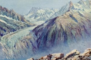 Mer De Glace från La Flegere (färg litho)