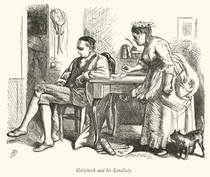 Oliver Goldsmith och hans hyresvärdinna (gravyr)