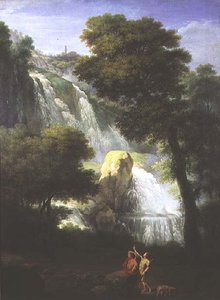 En vy av fallen i Terni med klassiska figurer i förgrunden av George Knapton