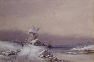 Vinterlandskap (akvarell på papper) av George Knox