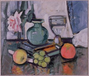 Stilleben, ros och frukt av George Leslie Hunter