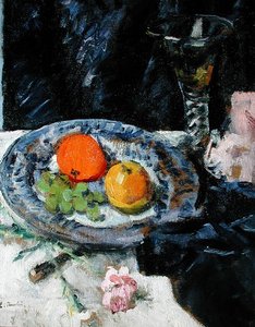 Stilleben med frukt (olja på duk) av George Leslie Hunter