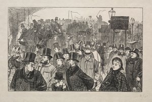 The Living Stream at London Bridge - On the Bridge, 1863. av George Louis Palmella Busson Du Maurier