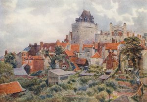 Västra änden av slottet från Great Western Railway Station (färglitografi)