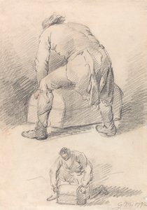 En man som lyfter en koffert, två studier på ett ark av George Morland