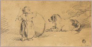 Barn som leker med boll och hund av George Morland