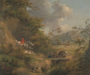 Rävjakt i kuperad terräng av George Morland