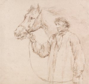 Man håller hästen vid tränsen av George Morland