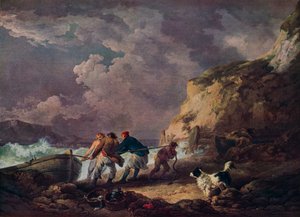 Stranden: Fiskare som drar i en båt, 1791.