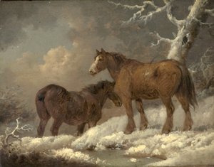Två hästar i snön av George Morland
