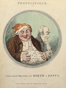 Kontrasterade Sketches of Mirth and Ennui (handfärgad etsning)