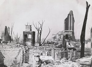 Ruinerna av Chicago Historical Society-byggnaden efter den stora branden i Chicago, 1871