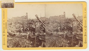 Stereograf av ruinerna av Mammoth Store of Field & Leiter efter Chicago-branden 1871, 1871 (bw-foto på kortfäste) av George N. Barnard