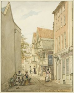 Tittar nerför Small Street (penna och akvarell på papper)